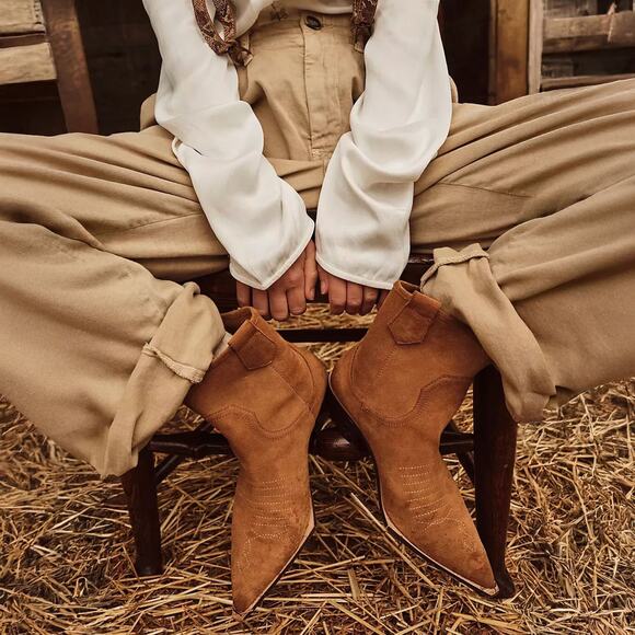 FREE PEOPLE X INTENTIONALLY BLANK NWOT Point Me West Suede Ankle Boots in Tan 7